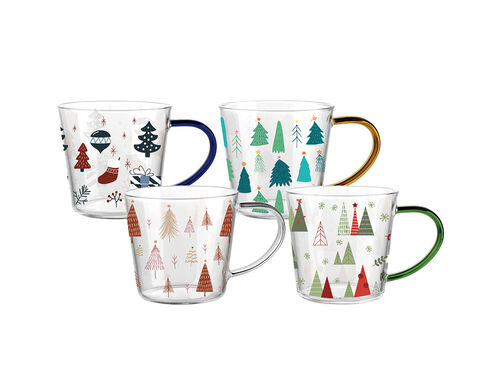 Caneca de café de vidro borosilicato com design completo de decalque de Natal de 10.5 onças de altura