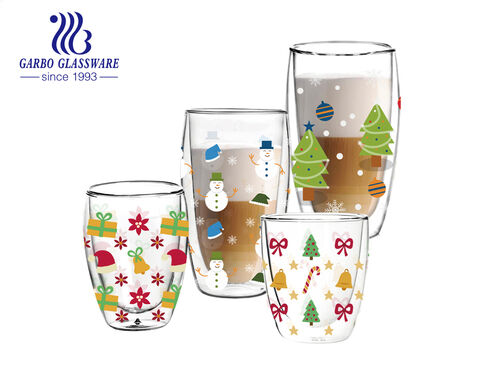 Exklusive doppelwandige Glasbecher mit Weihnachtsdruck als Festgeschenk