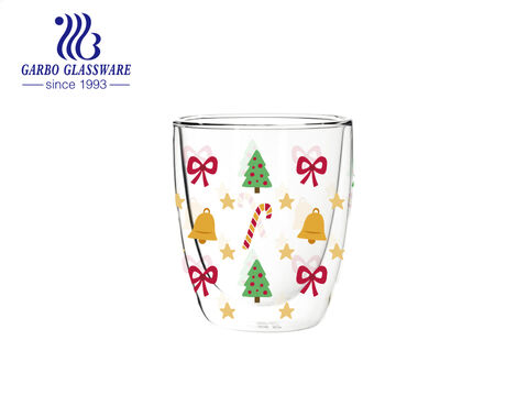 Exclusive Christmas printing double wall glass cups for festival gift