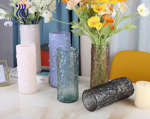 Handmade embossed spraying colored glass vase for home decor