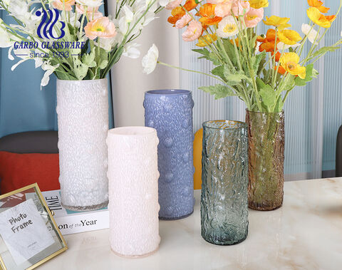 Handmade embossed spraying colored glass vase for home decor