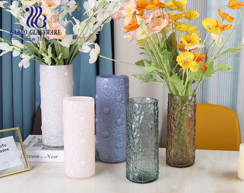 Vase en verre coloré de pulvérisation en relief fait à la main pour la décoration intérieure