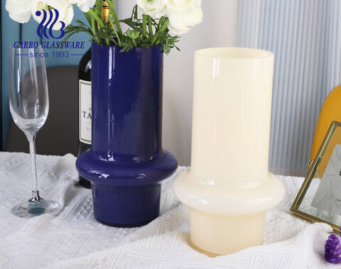 Luxury Blue Painted Glass Vase for European and American Market