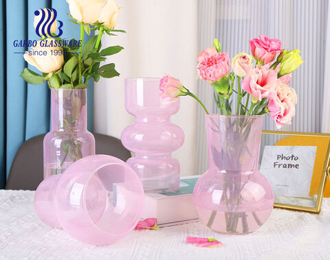 Jarrón de cristal rosa de primera calidad con forma irregular para el mercado americano y europeo