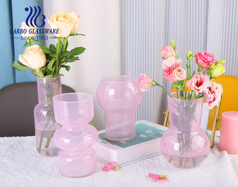 Vaso per fiori in vetro di colore rosa, altezza 168 mm, vaso tulipano