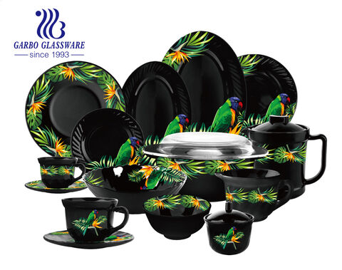 58pcs Dinnerware Set Black Opal Glassware Heat Resistant Dinner Sets 