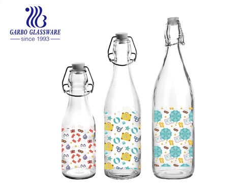 Small medium large size glass juice preserving bottle with clip