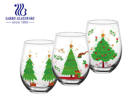 Vaso festivo de cristal en forma de huevo con calcomanía de árbol de Navidad