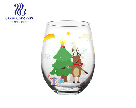 Vaso festivo de cristal en forma de huevo con calcomanía de árbol de Navidad