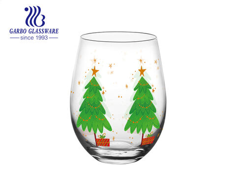 Vaso festivo de cristal en forma de huevo con calcomanía de árbol de Navidad