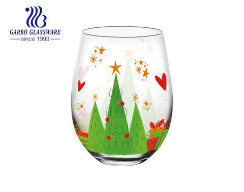 Vaso festivo de cristal en forma de huevo con calcomanía de árbol de Navidad