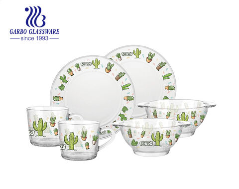 In stock  hot sale design design glassware set with dish plate dinner bowl and mug