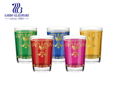 Classico bicchiere da tè Marocco 6OZ in vendita calda con decalcomanie dorate personalizzate per uso domestico