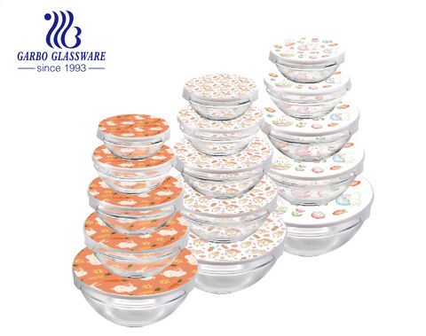 5oz/8oz/12oz/19oz/32oz glass food bowls set with heat transfer print on lid