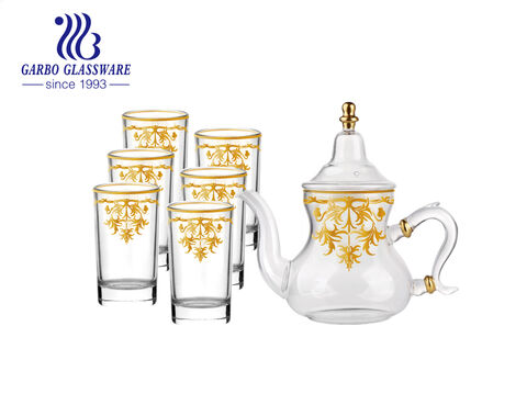 Handmade 7pcs Arabic style teapot set with customized golden decal for home hotel use