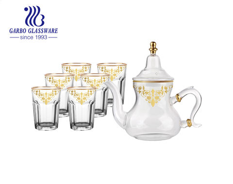 Handgefertigtes 7-teiliges Teekannen-Set im arabischen Stil mit individuellem goldenem Aufkleber für den Hotelgebrauch zu Hause