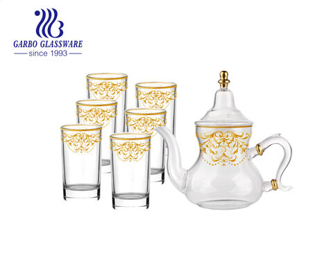 Handgefertigtes 7-teiliges Teekannen-Set im arabischen Stil mit individuellem goldenem Aufkleber für den Hotelgebrauch zu Hause