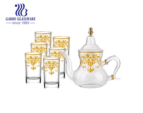 Handmade 7pcs Arabic style teapot set with customized golden decal for home hotel use