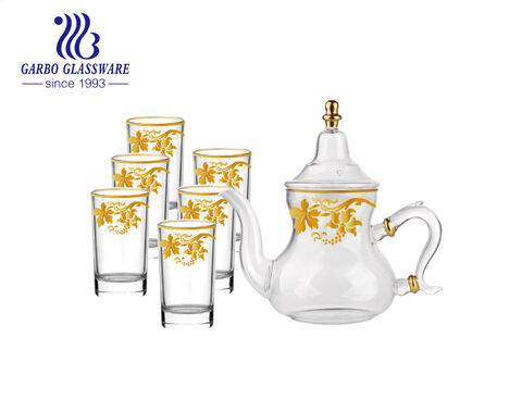 Handmade 7pcs Arabic style teapot set with customized golden decal for home hotel use