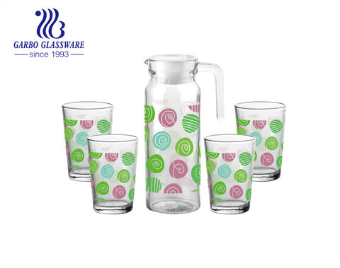 5PCS factory cheap water drinking jug set with customized decal for home hotel use