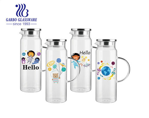 1.2L borosilicate glass pitcher with customized drawing for hot water