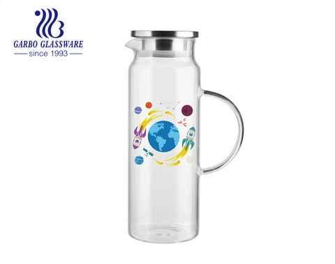 Jarra de vidrio borosilicato de 1.2 L con dibujo personalizado para agua caliente