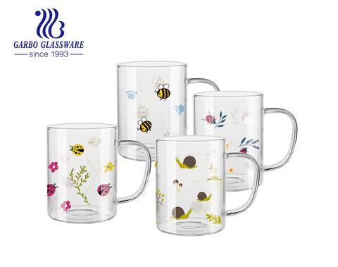 Tasse à thé en verre borosilicaté de 450 ml avec impression créative d'insectes