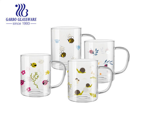 450ml borosilicate glass tea mug with creative insects printing