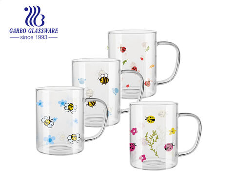450ml borosilicate glass tea mug with creative insects printing
