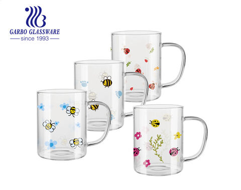 Tasse à thé en verre borosilicaté de 450 ml avec impression créative d'insectes