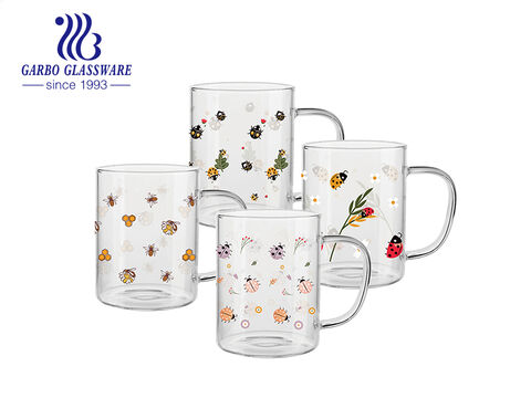 Tasse à thé en verre borosilicaté de 450 ml avec impression créative d'insectes