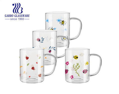 Tasse à thé en verre borosilicaté de 450 ml avec impression créative d'insectes