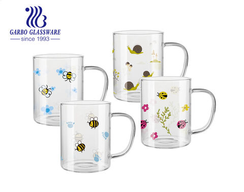 Tasse à thé en verre borosilicaté de 450 ml avec impression créative d'insectes