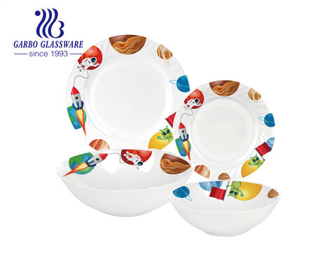 Creative opal glass dinnerware set with customize decal for 6 persons