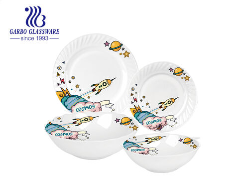 Creative opal glass dinnerware set with customize decal for 6 persons