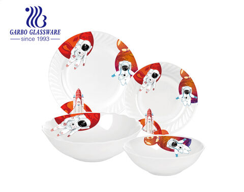 Creative opal glass dinnerware set with customize decal for 6 persons