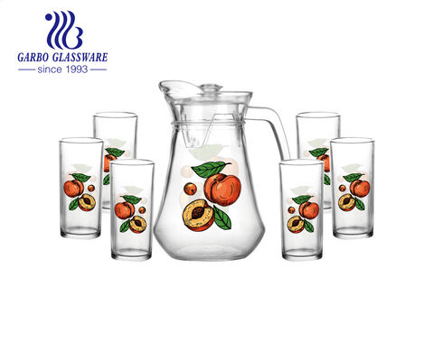 Hot sale 7pcs customized designs glass drinking pitcher set for home office use