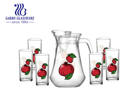 Hot sale 7pcs customized designs glass drinking pitcher set for home office use