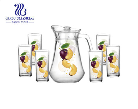 Hot sale 7pcs customized designs glass drinking pitcher set for home office use