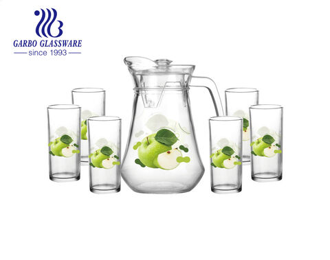 Wholesale factory customized green apple design 1300ml big capacity glass jug set