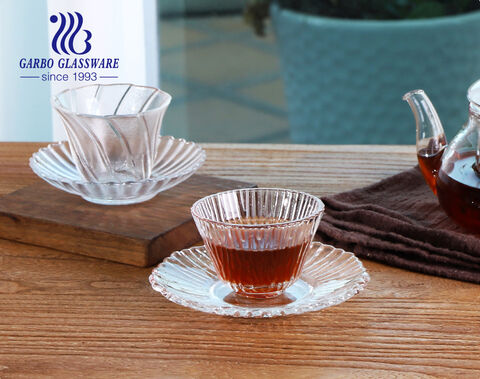 50ml and 100ml small size handmade craft tea tasting glass cups with plate set