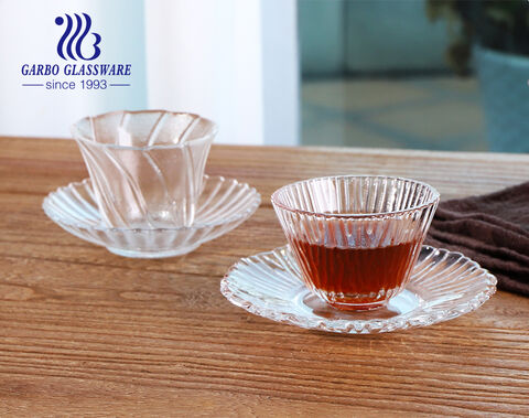 50ml and 100ml small size handmade craft tea tasting glass cups with plate set