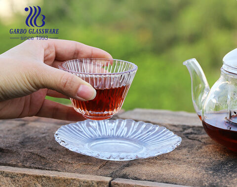 Juego de vasos de cristal para degustación de té artesanales hechos a mano de tamaño pequeño de 50ml y 100ml con juego de platos