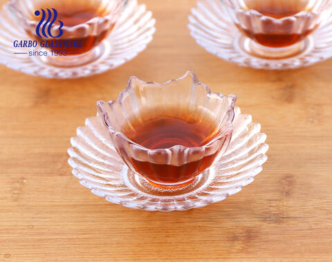 1.7oz Handmade Price Glass Tea Cup with Lotus Design
