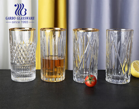 Exclusivos moldes de diamantes con rayas verticales, vasos de 14 oz con borde dorado