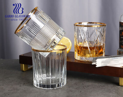 Ly rượu whisky kiểu cũ 11OZ có viền vàng dùng cho quầy bar của khách sạn