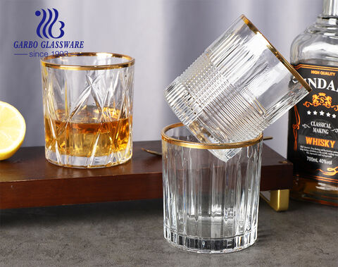 11OZ old fashioned whisky glass with golden rim for hotel bar use