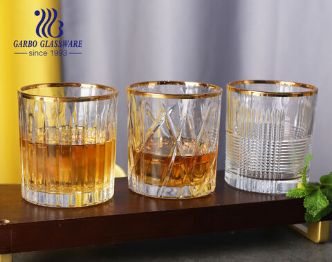 11 Unzen altmodisches Whiskyglas mit goldenem Rand für die Verwendung in der Hotelbar