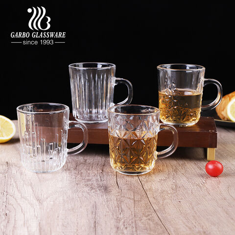 Taza de cristal de té de agua clásica de 8 oz con 4 diseños para uso doméstico
