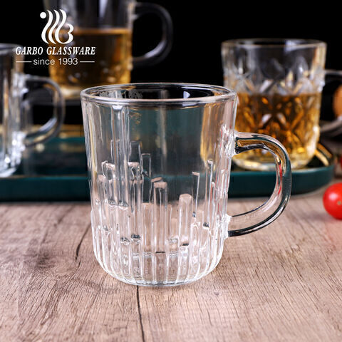 New design 8oz 230ml small size glass tea mug with 4 designs